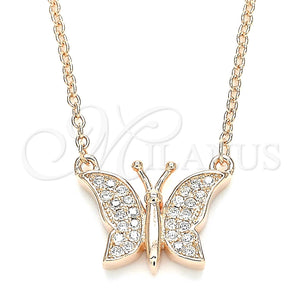 Collares con Dije 04.336.0042.1.16 Plata Rodinada, Diseño de Mariposa, con Zirconia Cubica Blanca, Pulido, Tono Rosado (Grosor 01 MM, 16 Pulgadas de Largo)