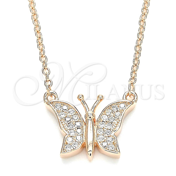 Collares con Dije 04.336.0042.1.16 Plata Rodinada, Diseño de Mariposa, con Zirconia Cubica Blanca, Pulido, Tono Rosado (Grosor 01 MM, 16 Pulgadas de Largo)