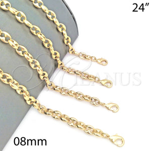 Gargantilla Basica 04.63.1393.24 Oro Laminado, Diseño de Mariner y Puff Mariner, Pulido, Tono Dorado (08 MM Thickness, 24 Inches Length)