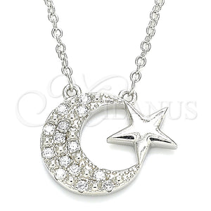 Collares con Dije 04.336.0179.16 Plata Rodinada, Diseño de Luna y Estrella, con Zirconia Cubica Blanca, Pulido, Rodinado (Grosor 01 MM, 16 Pulgadas de Largo)