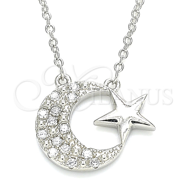 Collares con Dije 04.336.0179.16 Plata Rodinada, Diseño de Luna y Estrella, con Zirconia Cubica Blanca, Pulido, Rodinado (Grosor 01 MM, 16 Pulgadas de Largo)