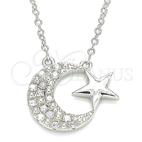 Collares con Dije 04.336.0179.16 Plata Rodinada, Diseño de Luna y Estrella, con Zirconia Cubica Blanca, Pulido, Rodinado (Grosor 01 MM, 16 Pulgadas de Largo)