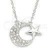 Collares con Dije 04.336.0179.16 Plata Rodinada, Diseño de Luna y Estrella, con Zirconia Cubica Blanca, Pulido, Rodinado (Grosor 01 MM, 16 Pulgadas de Largo)