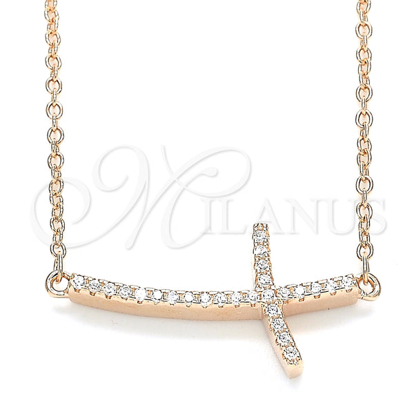 Collares con Dije 04.336.0180.1.16 Plata Rodinada, Diseño de Cruz, con Zirconia Cubica Blanca, Pulido, Tono Rosado (Grosor 01 MM, 16 Pulgadas de Largo)