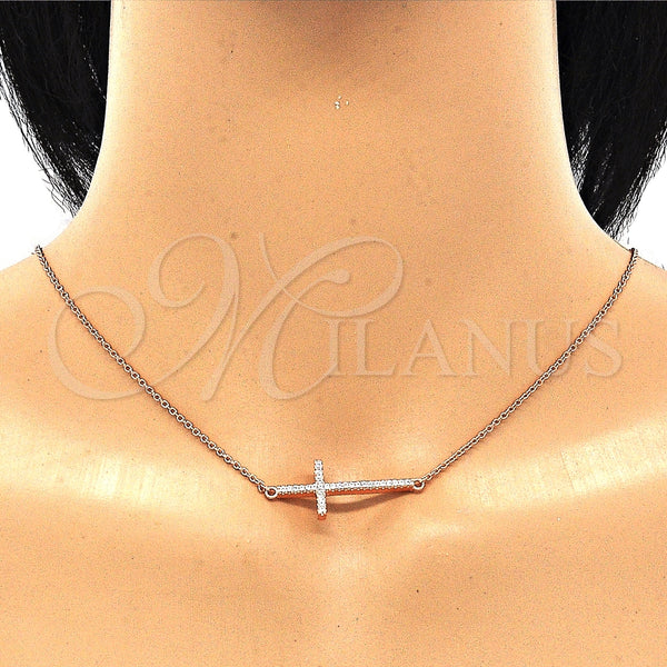 Collares con Dije 04.336.0181.1.16 Plata Rodinada, Diseño de Cruz, con Zirconia Cubica Blanca, Pulido, Tono Rosado (Grosor 01 MM, 16 Pulgadas de Largo)