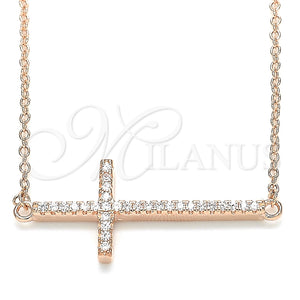 Collares con Dije 04.336.0181.1.16 Plata Rodinada, Diseño de Cruz, con Zirconia Cubica Blanca, Pulido, Tono Rosado (Grosor 01 MM, 16 Pulgadas de Largo)