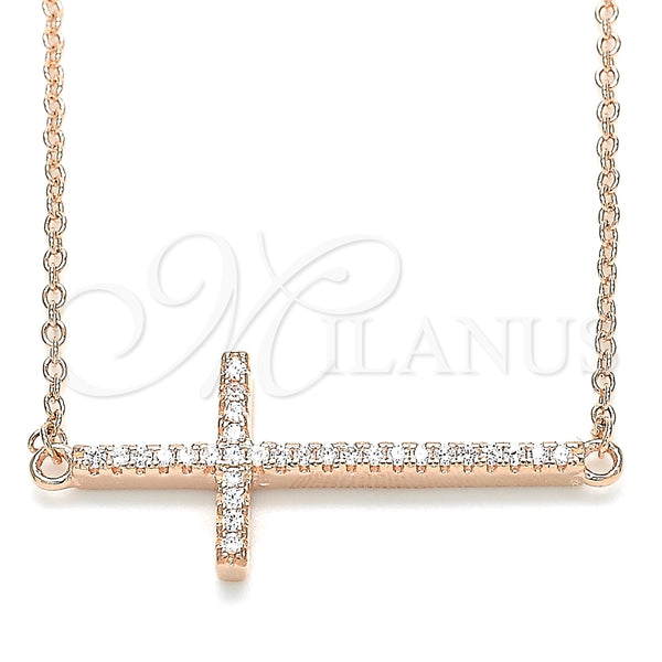 Collares con Dije 04.336.0181.1.16 Plata Rodinada, Diseño de Cruz, con Zirconia Cubica Blanca, Pulido, Tono Rosado (Grosor 01 MM, 16 Pulgadas de Largo)