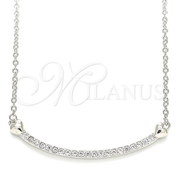 Collares con Dije 04.336.0182.16 Plata Rodinada, Diseño de Corazón, con Zirconia Cubica Blanca, Pulido, Rodinado (Grosor 01 MM, 16 Pulgadas de Largo)