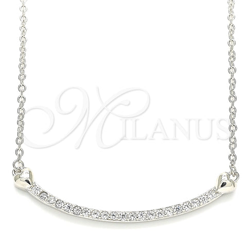 Collares con Dije 04.336.0182.16 Plata Rodinada, Diseño de Corazón, con Zirconia Cubica Blanca, Pulido, Rodinado (Grosor 01 MM, 16 Pulgadas de Largo)