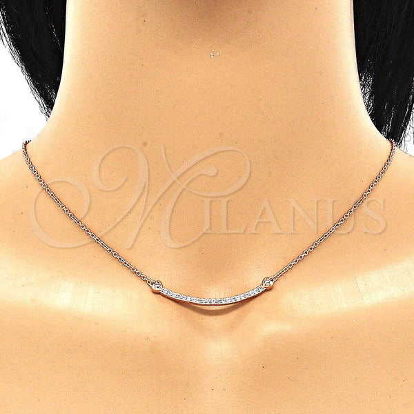 Collares con Dije 04.336.0182.1.16 Plata Rodinada, Diseño de Corazón, con Zirconia Cubica Blanca, Pulido, Tono Rosado (Grosor 01 MM, 16 Pulgadas de Largo)