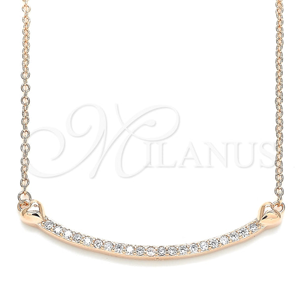 Collares con Dije 04.336.0182.1.16 Plata Rodinada, Diseño de Corazón, con Zirconia Cubica Blanca, Pulido, Tono Rosado (Grosor 01 MM, 16 Pulgadas de Largo)
