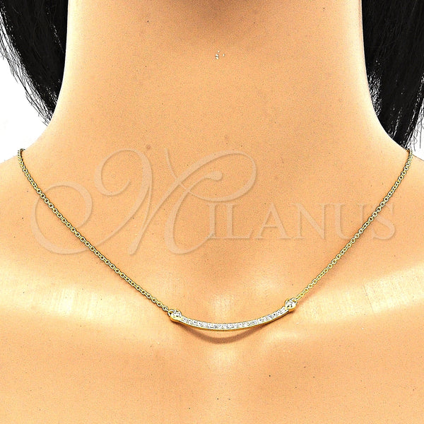 Collares con Dije 04.336.0182.2.16 Plata Rodinada, Diseño de Corazón, con Zirconia Cubica Blanca, Pulido, Tono Dorado (Grosor 01 MM, 16 Pulgadas de Largo)