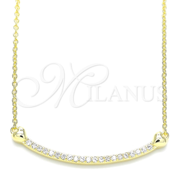 Collares con Dije 04.336.0182.2.16 Plata Rodinada, Diseño de Corazón, con Zirconia Cubica Blanca, Pulido, Tono Dorado (Grosor 01 MM, 16 Pulgadas de Largo)