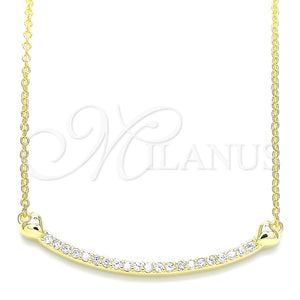 Collares con Dije 04.336.0182.2.16 Plata Rodinada, Diseño de Corazón, con Zirconia Cubica Blanca, Pulido, Tono Dorado (Grosor 01 MM, 16 Pulgadas de Largo)