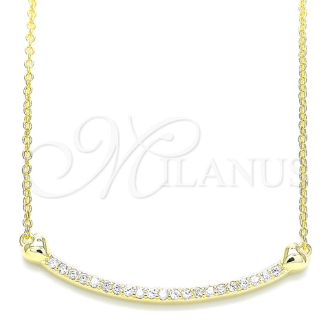 Collares con Dije 04.336.0182.2.16 Plata Rodinada, Diseño de Corazón, con Zirconia Cubica Blanca, Pulido, Tono Dorado (Grosor 01 MM, 16 Pulgadas de Largo)