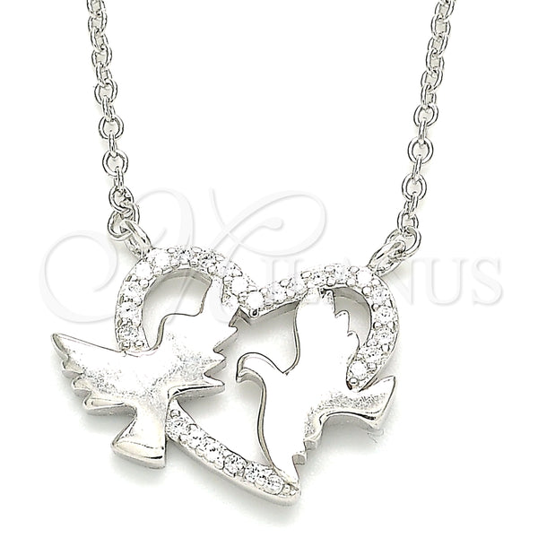 Collares con Dije 04.336.0183.16 Plata Rodinada, Diseño de Pajaro y Corazón, con Micro Pave Blanca, Pulido, Rodinado (Grosor 01 MM, 16 Pulgadas de Largo)