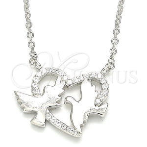 Collares con Dije 04.336.0183.16 Plata Rodinada, Diseño de Pajaro y Corazón, con Micro Pave Blanca, Pulido, Rodinado (Grosor 01 MM, 16 Pulgadas de Largo)