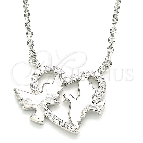 Collares con Dije 04.336.0183.16 Plata Rodinada, Diseño de Pajaro y Corazón, con Micro Pave Blanca, Pulido, Rodinado (Grosor 01 MM, 16 Pulgadas de Largo)