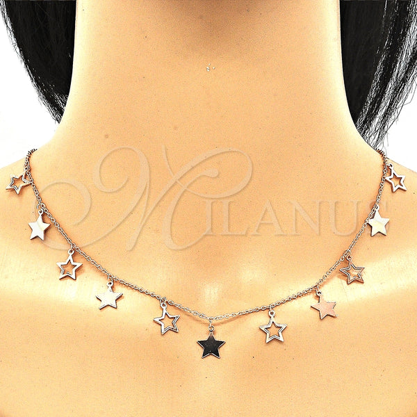 Collares con Dije 04.336.0184.1.16 Plata Rodinada, Diseño de Estrella, Pulido, Tono Rosado (Grosor 01 MM, 16 Pulgadas de Largo)