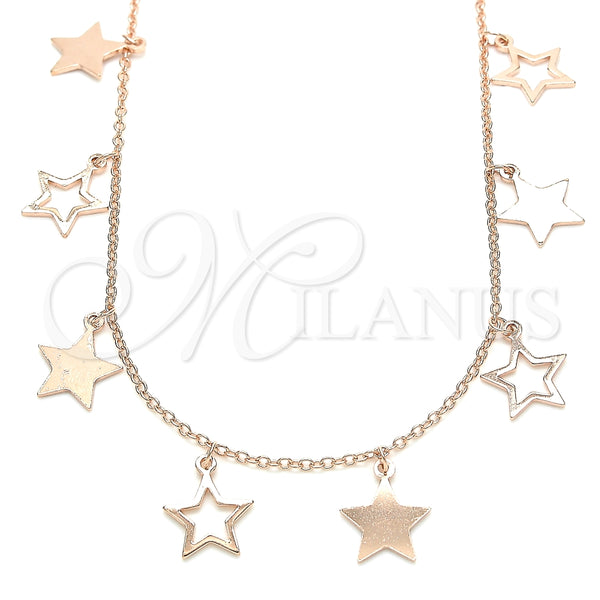 Collares con Dije 04.336.0184.1.16 Plata Rodinada, Diseño de Estrella, Pulido, Tono Rosado (Grosor 01 MM, 16 Pulgadas de Largo)