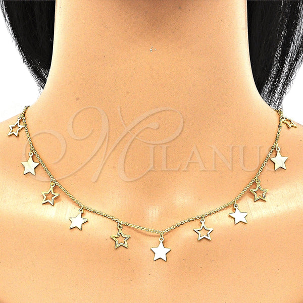 Collares con Dije 04.336.0184.2.16 Plata Rodinada, Diseño de Estrella, Pulido, Tono Dorado (Grosor 01 MM, 16 Pulgadas de Largo)