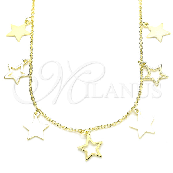 Collares con Dije 04.336.0184.2.16 Plata Rodinada, Diseño de Estrella, Pulido, Tono Dorado (Grosor 01 MM, 16 Pulgadas de Largo)
