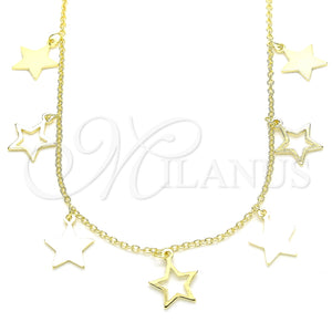 Collares con Dije 04.336.0184.2.16 Plata Rodinada, Diseño de Estrella, Pulido, Tono Dorado (Grosor 01 MM, 16 Pulgadas de Largo)