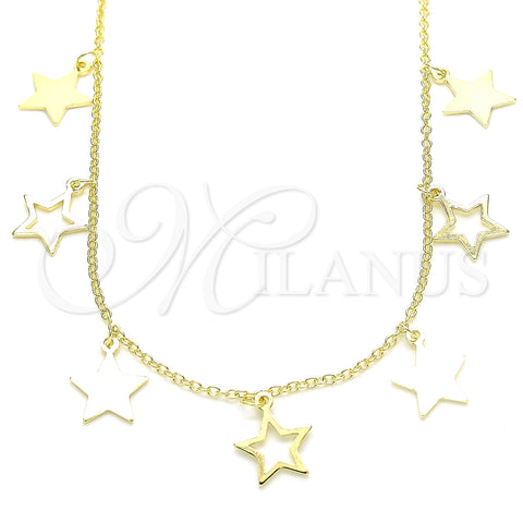 Collares con Dije 04.336.0184.2.16 Plata Rodinada, Diseño de Estrella, Pulido, Tono Dorado (Grosor 01 MM, 16 Pulgadas de Largo)