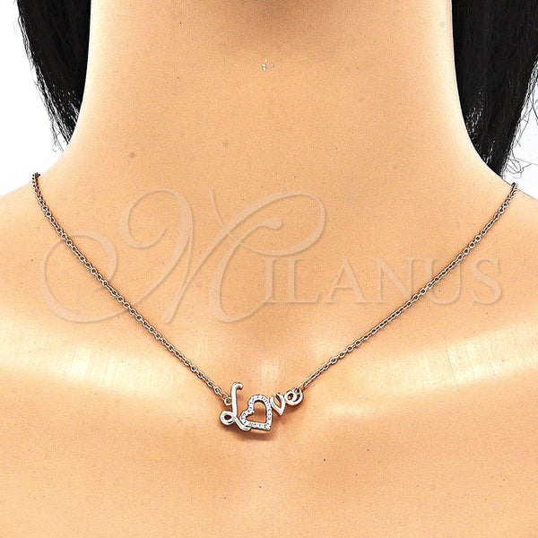 Collares con Dije 04.336.0185.1.16 Plata Rodinada, Diseño de Amor y Corazón, con Zirconia Cubica Blanca, Pulido, Tono Rosado (Grosor 01 MM, 16 Pulgadas de Largo)