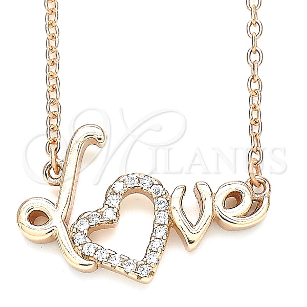 Collares con Dije 04.336.0185.1.16 Plata Rodinada, Diseño de Amor y Corazón, con Zirconia Cubica Blanca, Pulido, Tono Rosado (Grosor 01 MM, 16 Pulgadas de Largo)