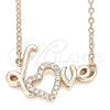 Collares con Dije 04.336.0185.1.16 Plata Rodinada, Diseño de Amor y Corazón, con Zirconia Cubica Blanca, Pulido, Tono Rosado (Grosor 01 MM, 16 Pulgadas de Largo)