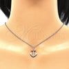 Collares con Dije 04.336.0187.16 Plata Rodinada, Diseño de Ancla y Corazón, con Micro Pave Rubi y Blanca, Pulido, Rodinado (Grosor 01 MM, 16 Pulgadas de Largo)