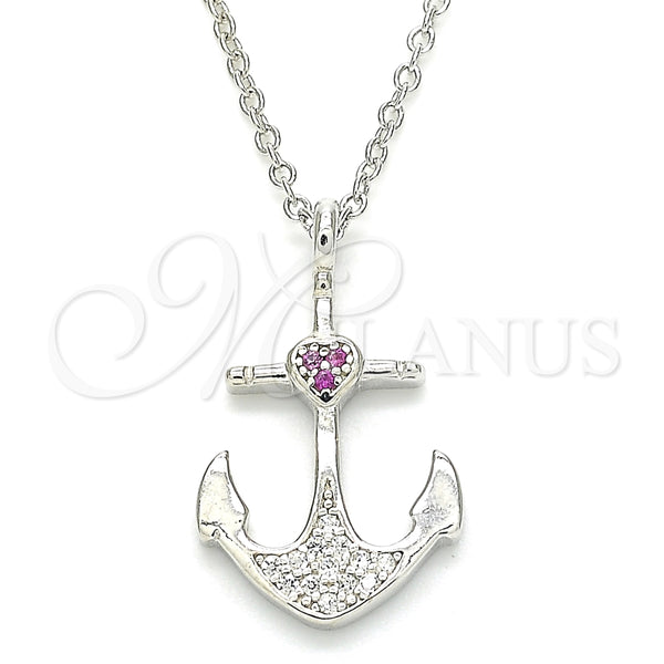 Collares con Dije 04.336.0187.16 Plata Rodinada, Diseño de Ancla y Corazón, con Micro Pave Rubi y Blanca, Pulido, Rodinado (Grosor 01 MM, 16 Pulgadas de Largo)