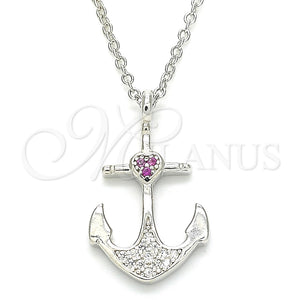 Collares con Dije 04.336.0187.16 Plata Rodinada, Diseño de Ancla y Corazón, con Micro Pave Rubi y Blanca, Pulido, Rodinado (Grosor 01 MM, 16 Pulgadas de Largo)