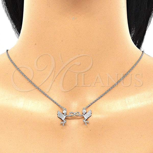 Collares con Dije 04.336.0188.16 Plata Rodinada, Diseño de Angel y Infinito, con Zirconia Cubica Blanca, Pulido, Rodinado (Grosor 01 MM, 16 Pulgadas de Largo)