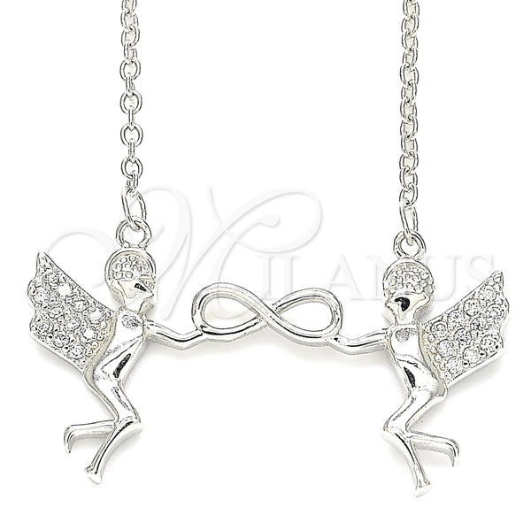 Collares con Dije 04.336.0188.16 Plata Rodinada, Diseño de Angel y Infinito, con Zirconia Cubica Blanca, Pulido, Rodinado (Grosor 01 MM, 16 Pulgadas de Largo)