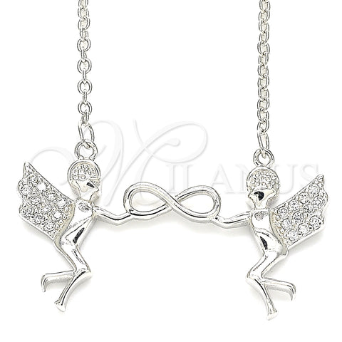Collares con Dije 04.336.0188.16 Plata Rodinada, Diseño de Angel y Infinito, con Zirconia Cubica Blanca, Pulido, Rodinado (Grosor 01 MM, 16 Pulgadas de Largo)