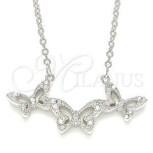 Collares con Dije 04.336.0190.16 Plata Rodinada, Diseño de Mariposa, con Blanca Zirconia Cubica, Pulido, Rodinado (01 MM Thickness, 16 Inches Length)