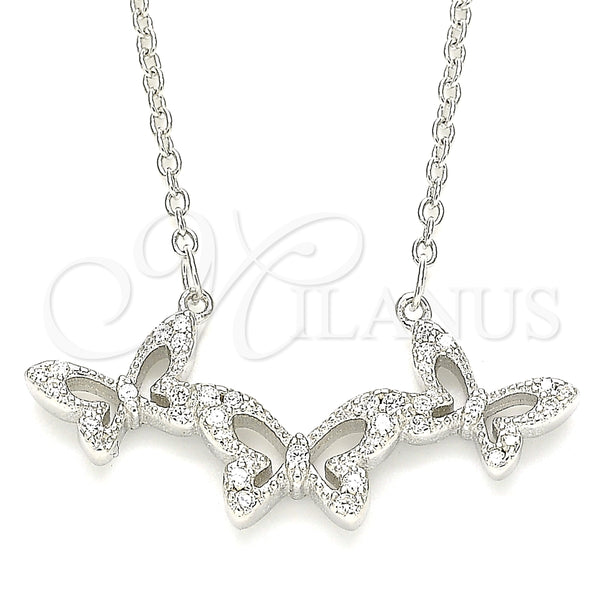 Collares con Dije 04.336.0190.16 Plata Rodinada, Diseño de Mariposa, con Blanca Zirconia Cubica, Pulido, Rodinado (01 MM Thickness, 16 Inches Length)