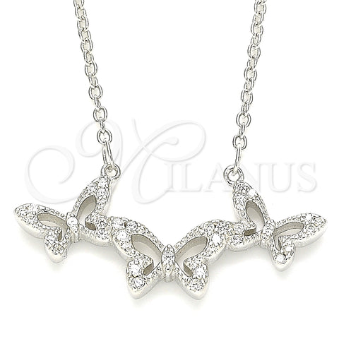 Collares con Dije 04.336.0190.16 Plata Rodinada, Diseño de Mariposa, con Zirconia Cubica Blanca, Pulido, Rodinado (Grosor 01 MM, 16 Pulgadas de Largo)
