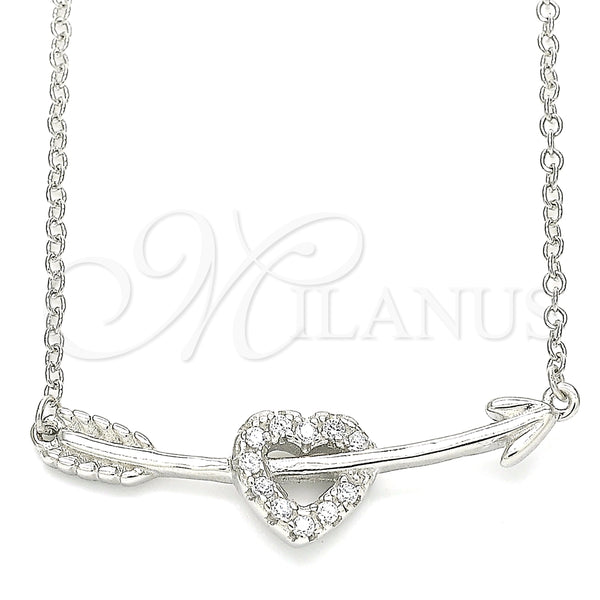 Collares con Dije 04.336.0191.16 Plata Rodinada, Diseño de Corazón, con Blanca Zirconia Cubica, Pulido, Rodinado (01 MM Thickness, 16 Inches Length)