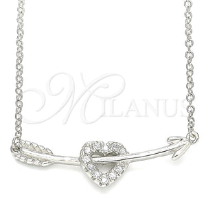 Collares con Dije 04.336.0191.16 Plata Rodinada, Diseño de Corazón, con Blanca Zirconia Cubica, Pulido, Rodinado (01 MM Thickness, 16 Inches Length)