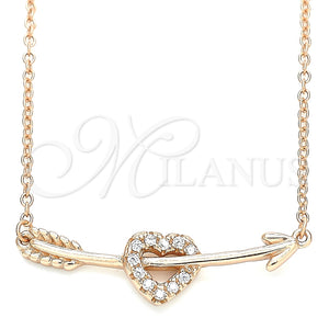 Collares con Dije 04.336.0191.1.16 Plata Rodinada, Diseño de Corazón, con Blanca Zirconia Cubica, Pulido, Tono Rosado (01 MM Thickness, 16 Inches Length)