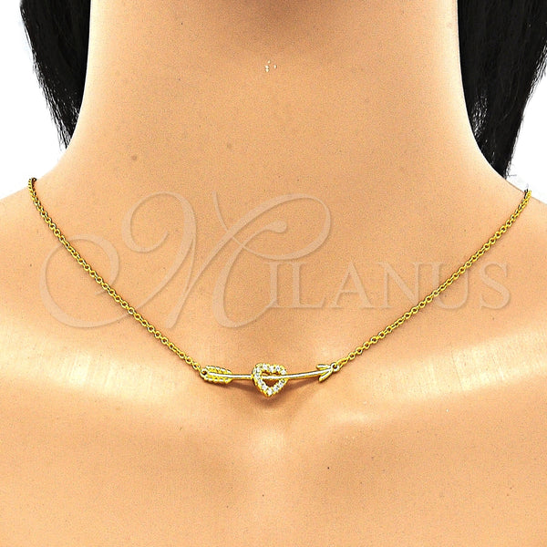 Collares con Dije 04.336.0191.2.16 Plata Rodinada, Diseño de Corazón, con Blanca Zirconia Cubica, Pulido, Tono Dorado (01 MM Thickness, 16 Inches Length)
