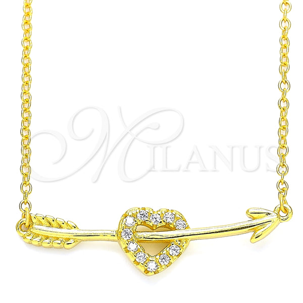 Collares con Dije 04.336.0191.2.16 Plata Rodinada, Diseño de Corazón, con Blanca Zirconia Cubica, Pulido, Tono Dorado (01 MM Thickness, 16 Inches Length)