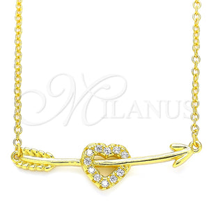 Collares con Dije 04.336.0191.2.16 Plata Rodinada, Diseño de Corazón, con Blanca Zirconia Cubica, Pulido, Tono Dorado (01 MM Thickness, 16 Inches Length)
