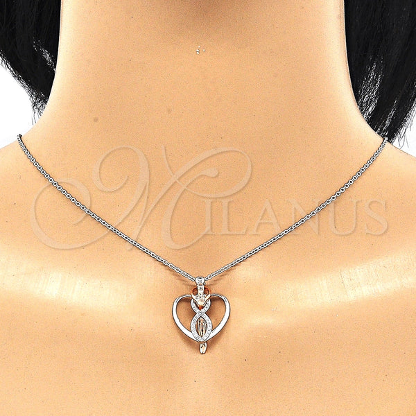 Collares con Dije 04.336.0193.16 Plata Rodinada, Diseño de Corazón, con Blanca Micro Pave, Pulido, Dos Tonos (01 MM Thickness, 16 Inches Length)