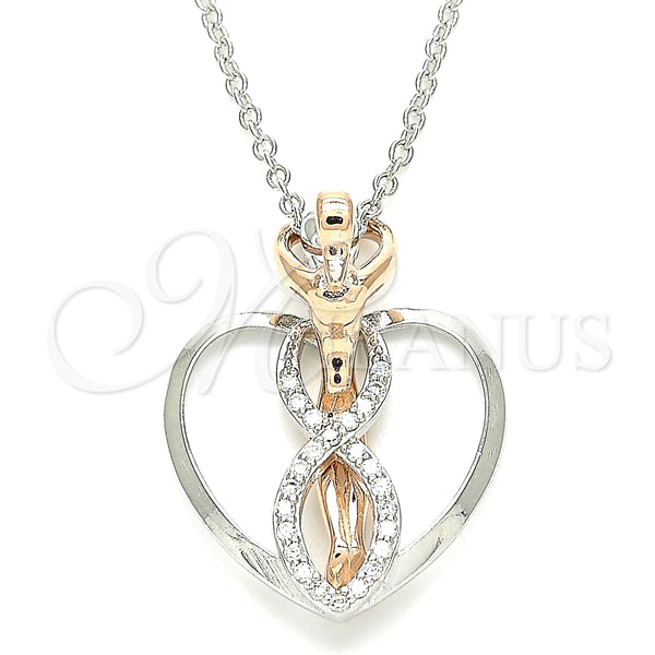 Collares con Dije 04.336.0193.16 Plata Rodinada, Diseño de Corazón, con Blanca Micro Pave, Pulido, Dos Tonos (01 MM Thickness, 16 Inches Length)