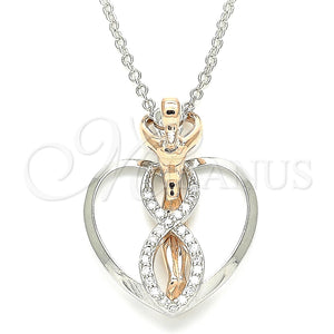 Collares con Dije 04.336.0193.16 Plata Rodinada, Diseño de Corazón, con Blanca Micro Pave, Pulido, Dos Tonos (01 MM Thickness, 16 Inches Length)