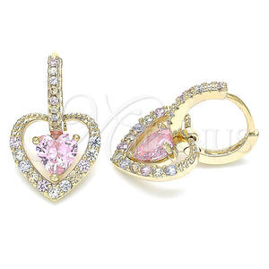 Arete Colgante 02.65.2660 Oro Laminado, Diseño de Corazón, con Rosado Zirconia Cubica and Multicolor Micro Pave, Pulido, Tono Dorado